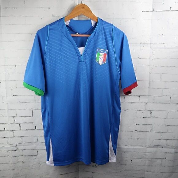 ITALIA FIGC FOOTBALL/SOCCER SHIRT BLUE SHORT SLEEVE V NECK SIZE MEDIUM - Picture 1 of 6